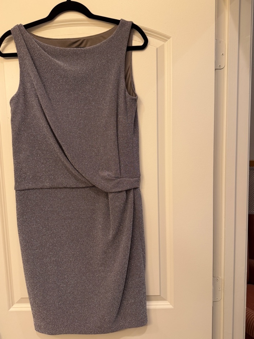 Sleeveless Metallic Silver Sheath Dress